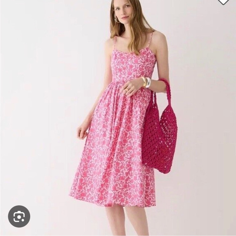 JCrew Polin Pink Floral Vintage Tea Dress Pinup Cotton Midi Rosebud 12
